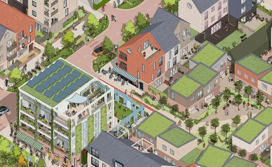 illustration of potential buildings with lots of greenery