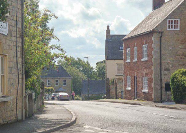 village street with buildings on either side
