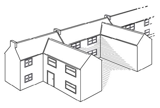 Diagram showing the 25 degree angle rule for a New Build in front of a main window to a principal room