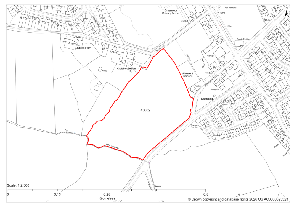 Map showing Site 45002, Land to the south of Gill Lane adjacent to Hagg Hill, Grassmoor