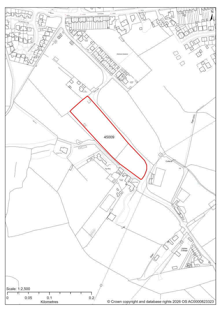 Map showing Site 45009, Land at Top Alley, Dark Lane Calow