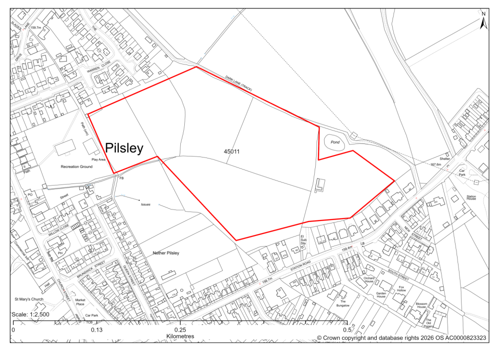 Map showing Site 45011, Land to the rear of Station Road, Pilsley
