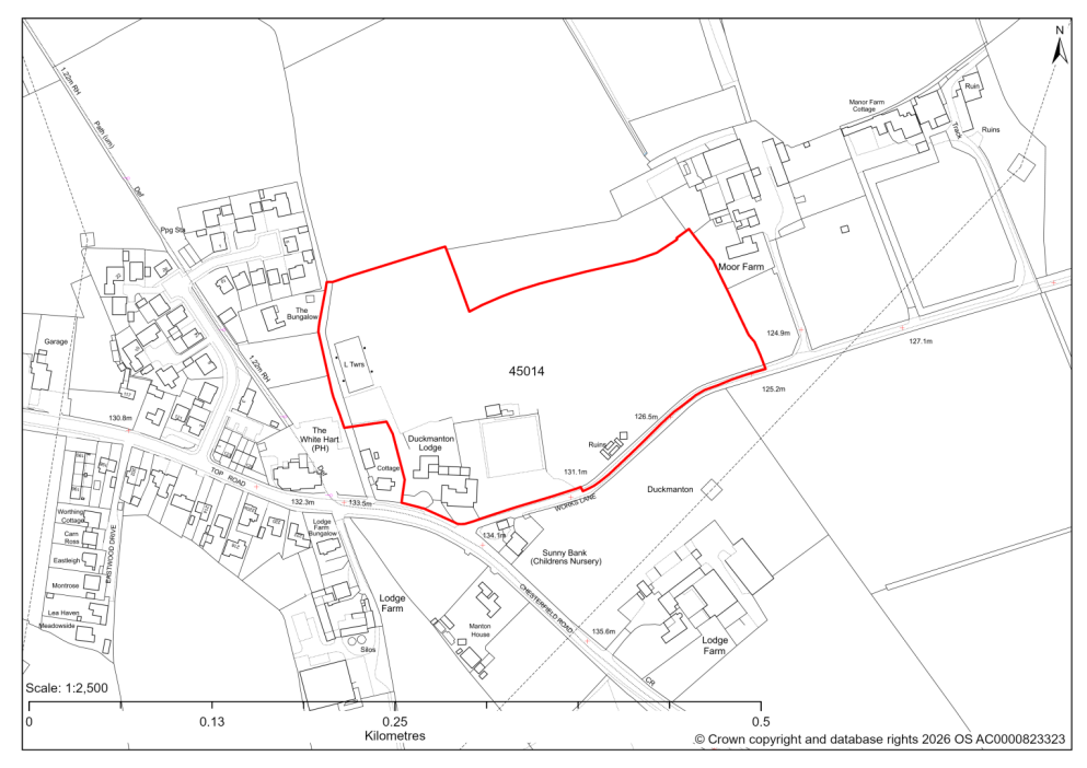 Map showing Site 45014, Duckmanton Lodge, Chesterfield Road, Calow