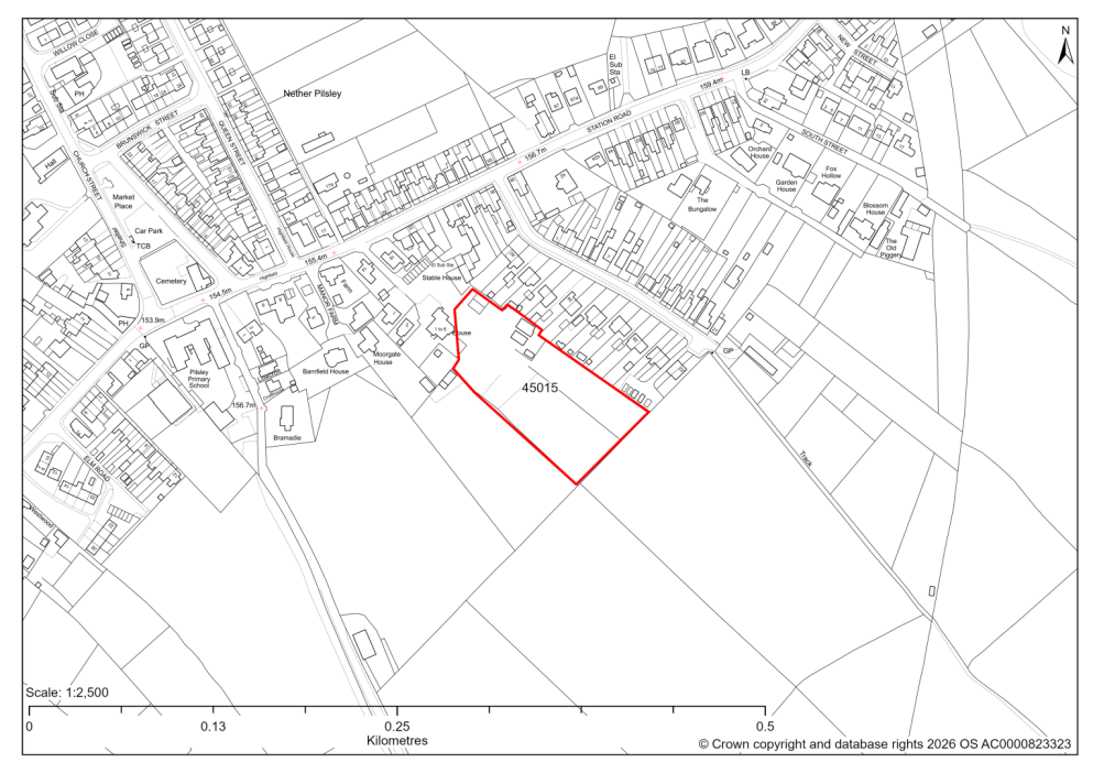 Map showing Site 45015, Land off Station Road, to the rear of the Manor House, Pilsley