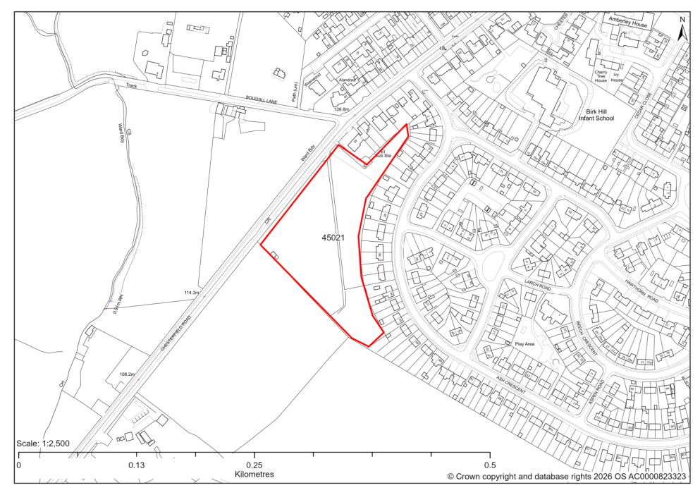 Map showing Site 45021, Land off Chesterfield Road, Eckington