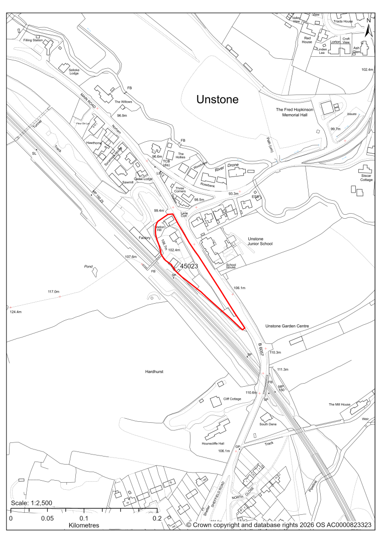 Map showing Site 45023, Station Hill, Main Road, Unstone