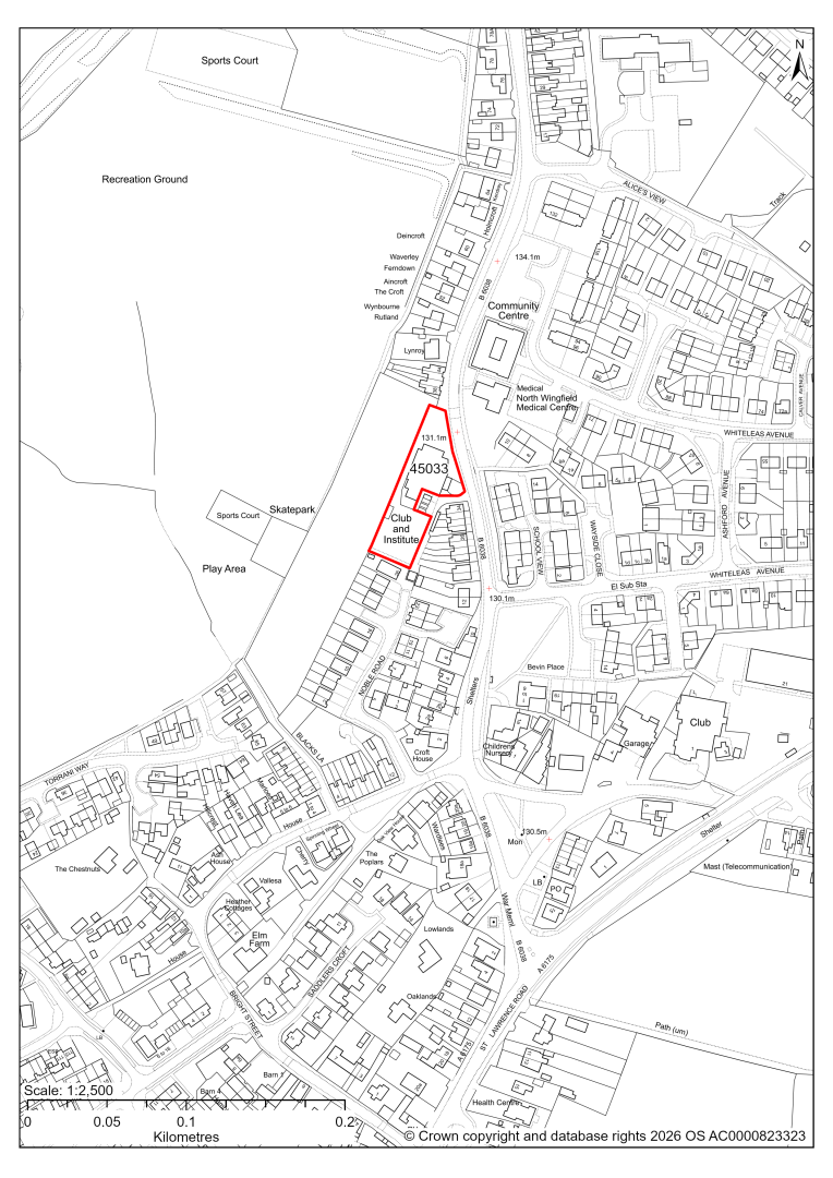 Map showing Site 45033, North Wingfield Working Mens Club, 36 Chesterfield Road, North Wingfield, Chesterfield