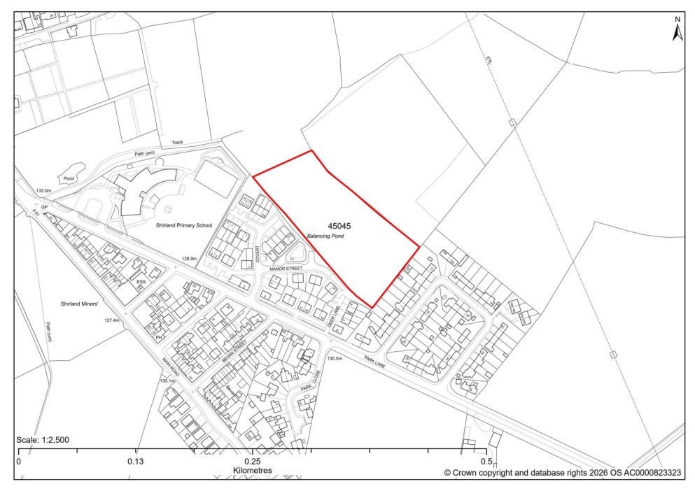 Map showing Site 45045, Land north of Park Lane, Shirland (land behind the existing Strata Homes development)