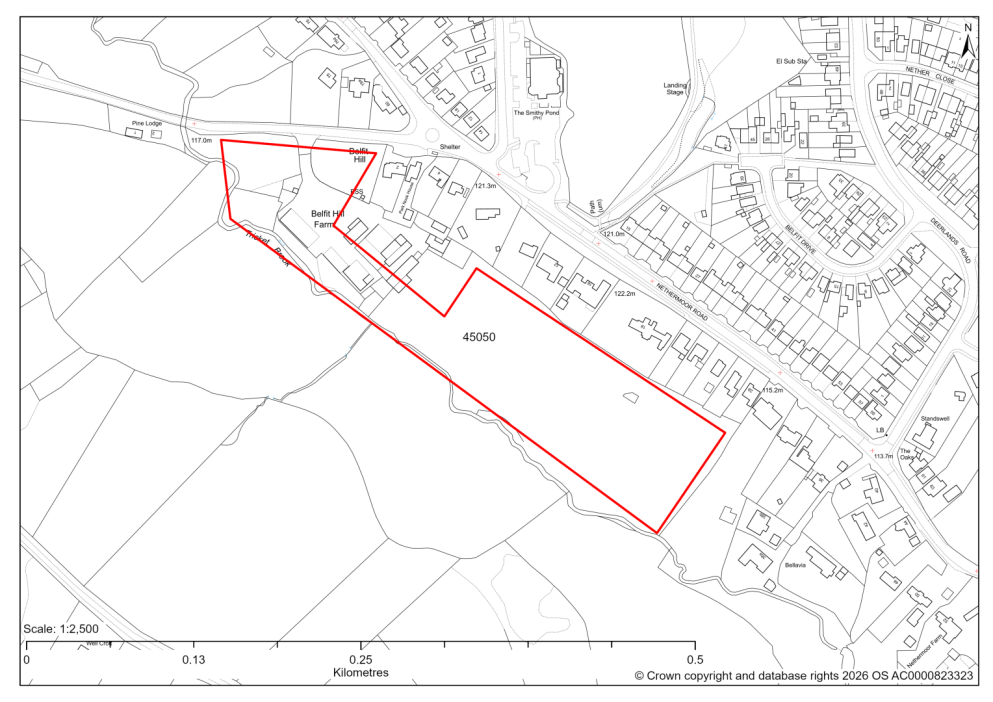 Map showing Site 45050, Bellfitt Hill Farm, Birkin Lane, Wingerworth