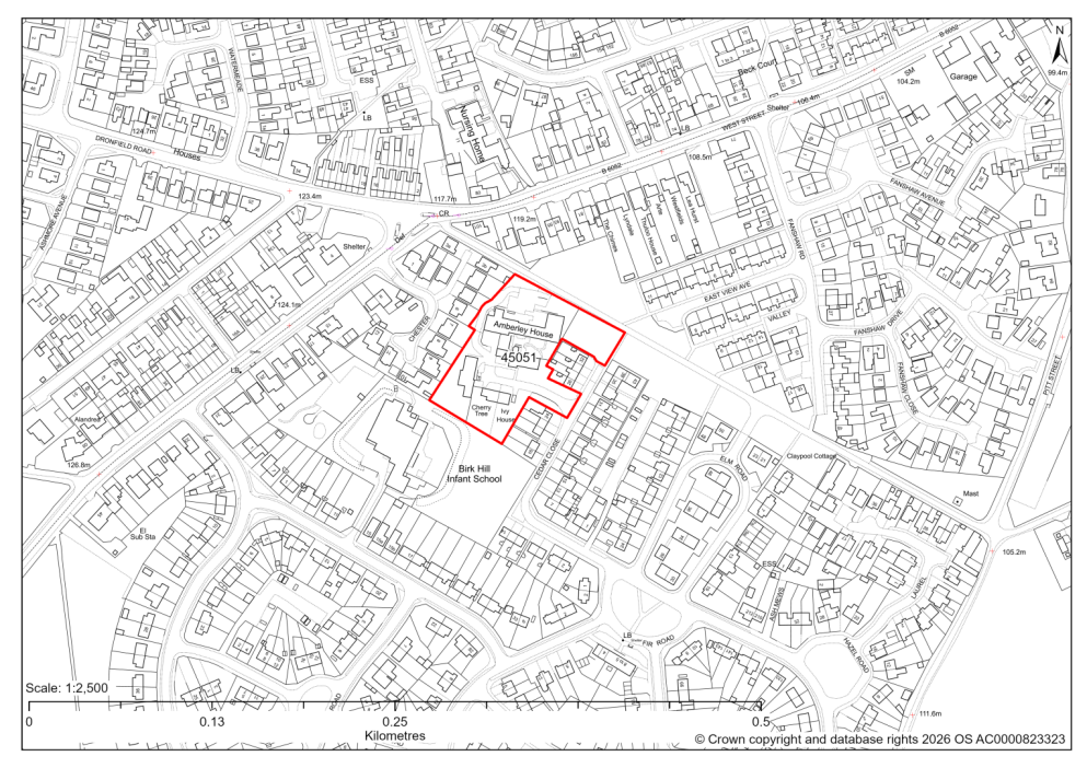 Map showing Site 45051, EMH Care and Support Limited, Cherry Tree House, Cedar Close, Eckington