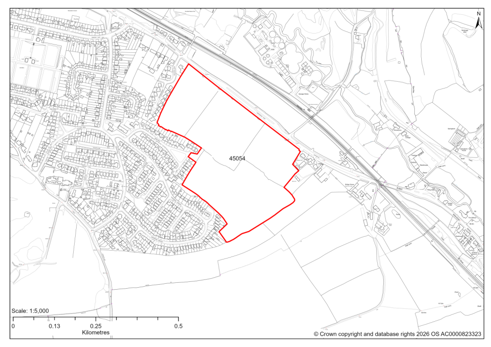 Map showing Site 45045, Land north of Park Lane, Shirland (land behind the existing Strata Homes development)