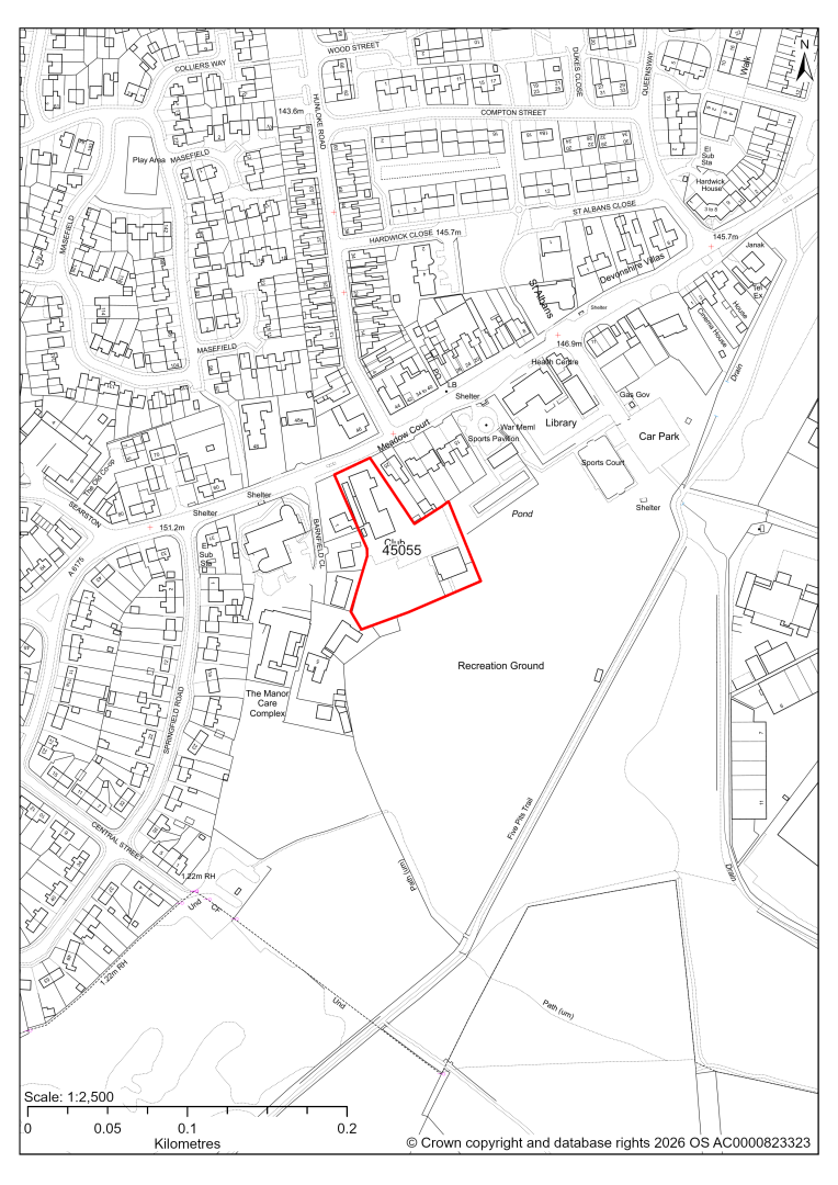 Map showing Site 45055, Holmewood Miners Welfare, 25 Heath Road, Holmewood, Chesterfield