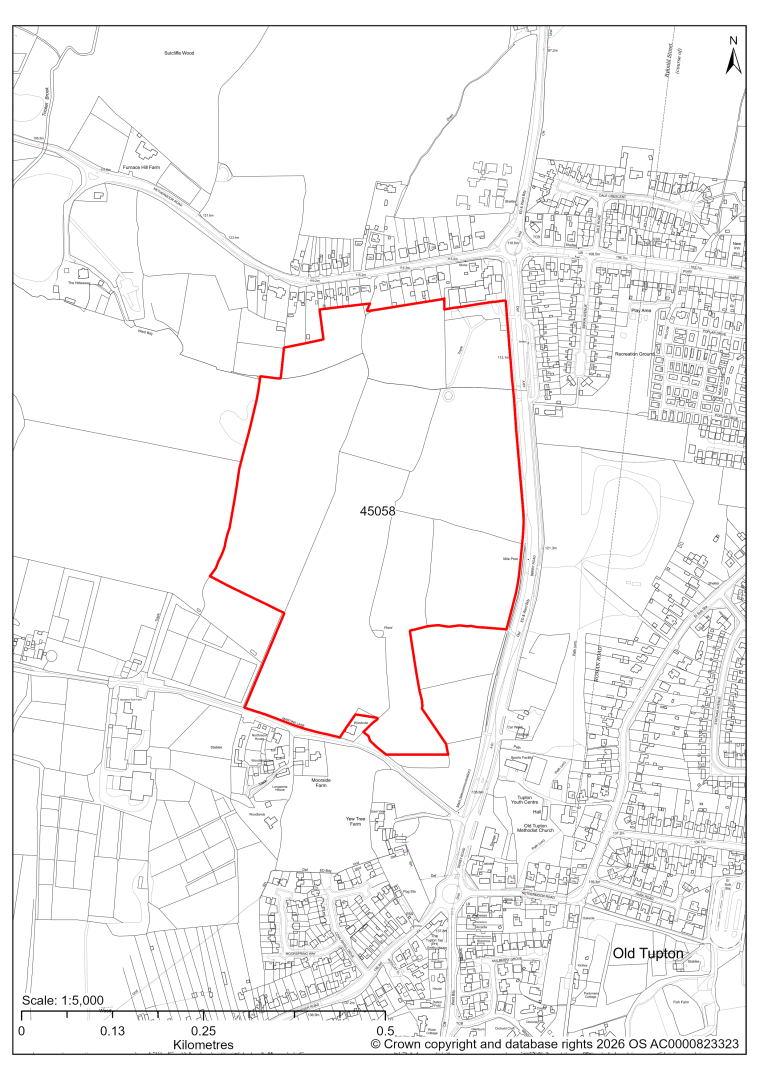 Map showing Site 45058, Land west of Derby Road, Tupton