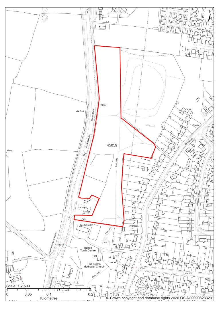 Map showing Site 45059, Land East of A61, New Tupton, Chesterfield