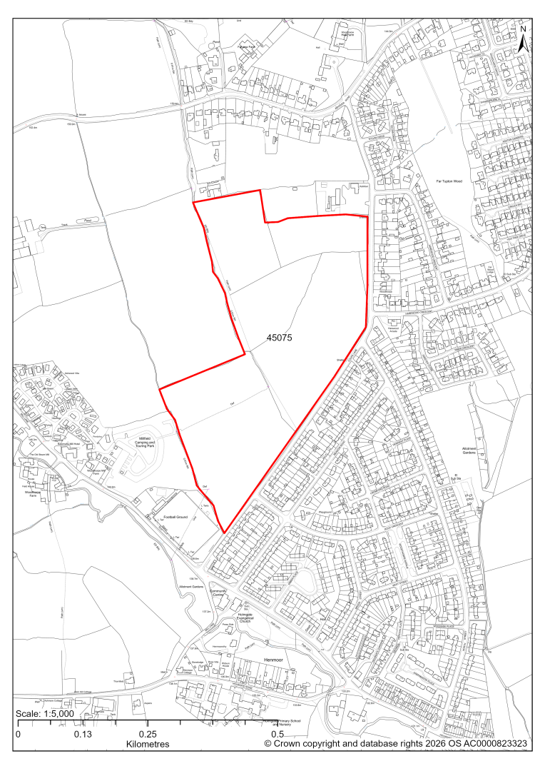 Map showing Site 45075, Land West of Coupe Lane, Old Tupton