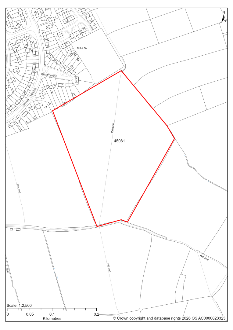 Map showing Site 45081, Land South of Carlyle Road and Shelley Grove, Stonebroom, Alfreton