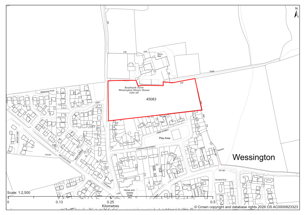 Map showing Site 45083, Land East of Brackenfield Lane, Wessington, Alfreton