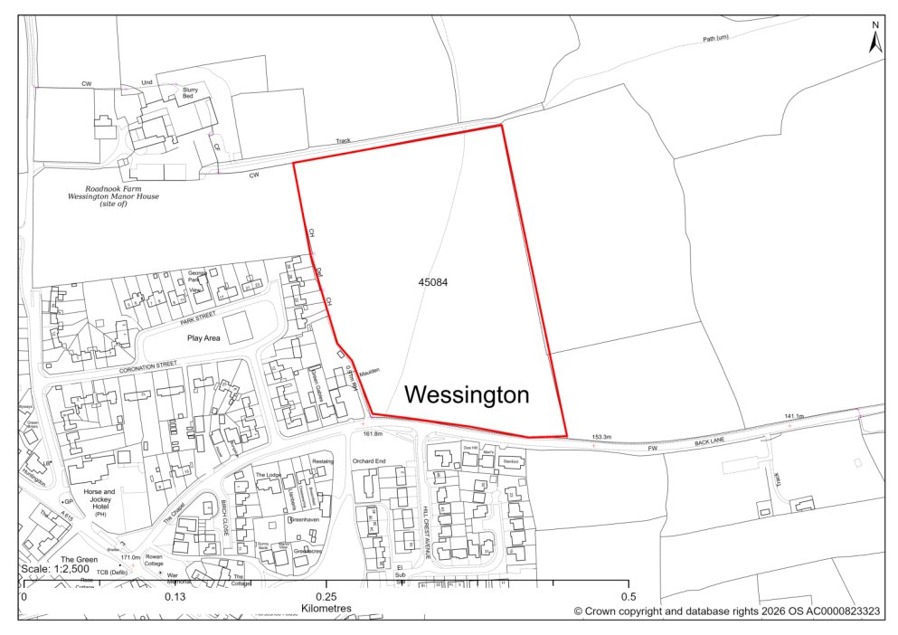 Map showing Site 45084, Land North of Back Lane, Wessington, Alfreton