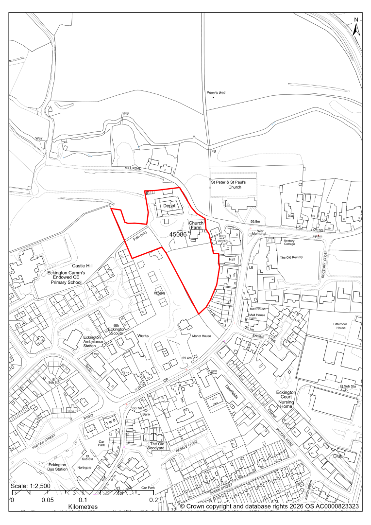 Map showing Site 45086, Land off Church Street & Mill Road, Eckington