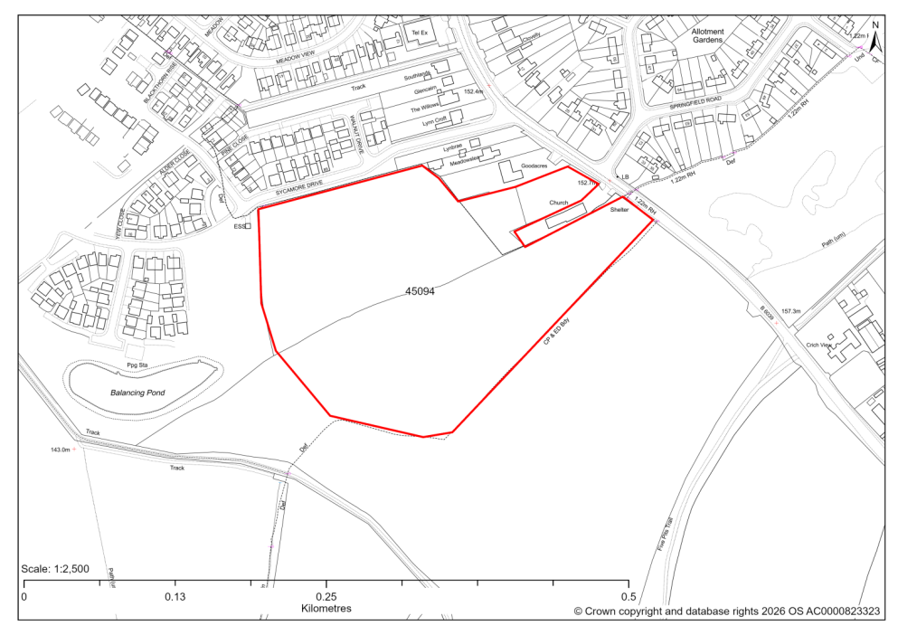Map showing Site 45094, Land to side and rear of Goodacres Tibshelf Road, Homewood
