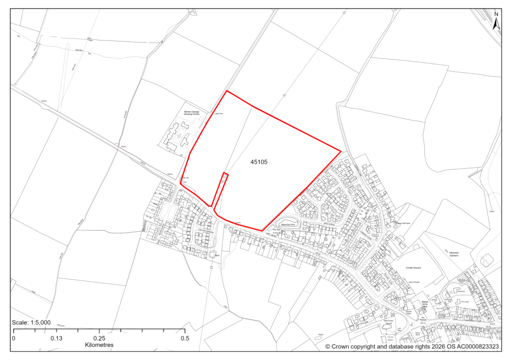 Map showing Site 45105, Land off Stretton Road, Morton, Derbyshire