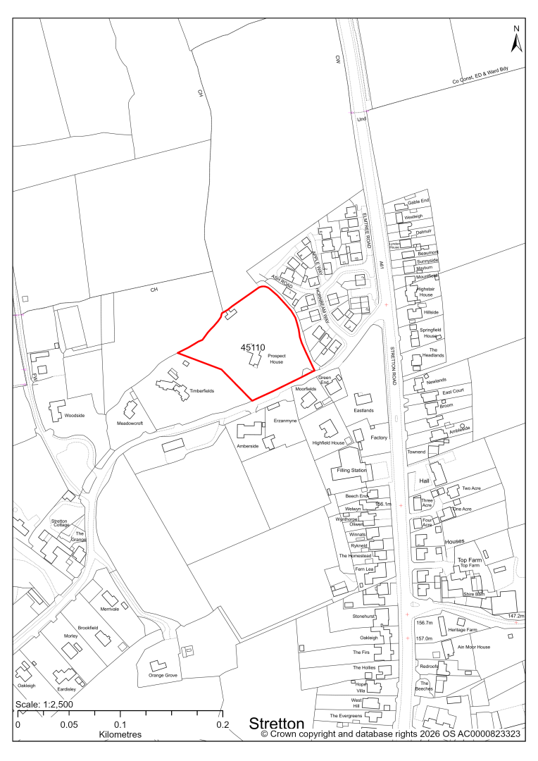 Map showing Site 45110, Prospect House, Highstairs Lane, Stretton, Alfreton, Derbyshire