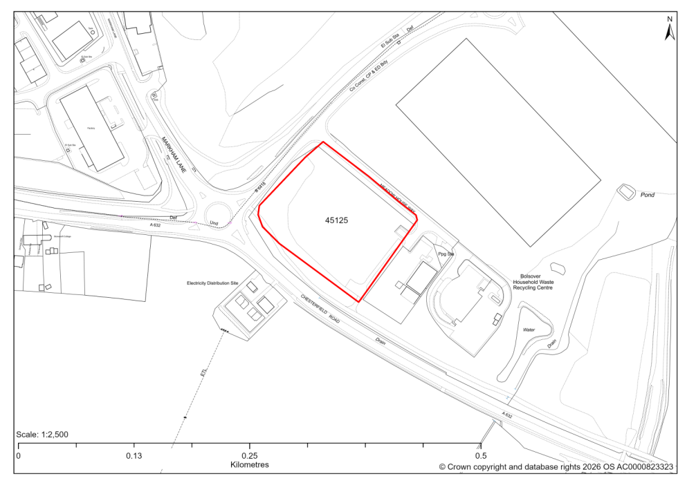 Map showing Site 45125, Land north east side of Chesterfield Road