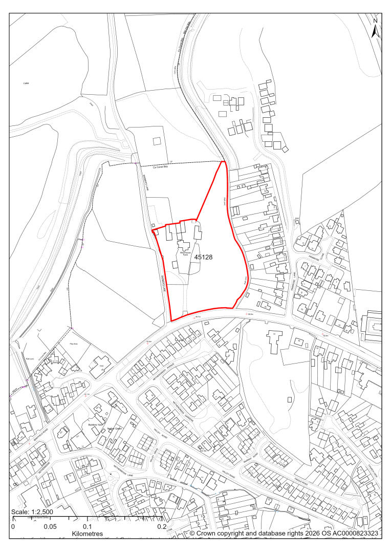 Map showing Site 45128, Moor House Farm, East of Barber's Lane, Killamarsh, Sheffield