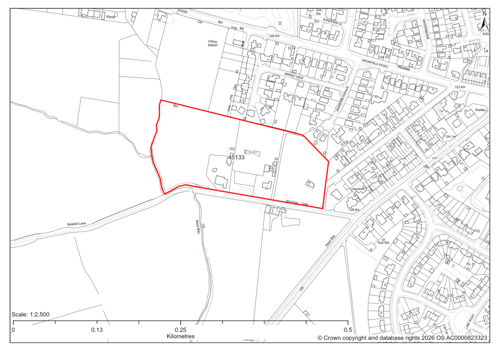 Map showing Site 45133, Land off Bolehill Lane Eckington