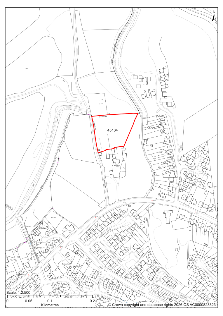 Map showing Site 45134, Land to the north of Moor House Farm, Barber's Lane, Killamarsh, Sheffield