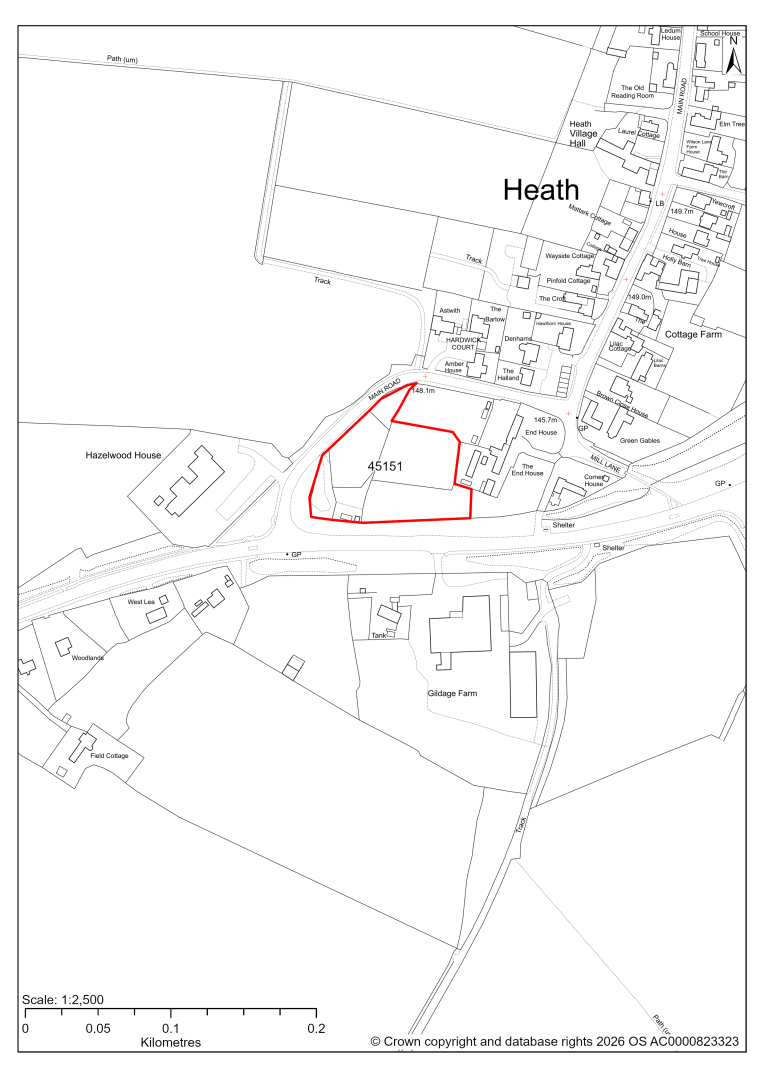 Map showing Site 45151, Land to south east of Main Road, Heath