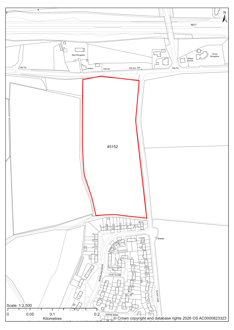 Map showing Site 45152, Land to west of Slack Lane, Holmewood