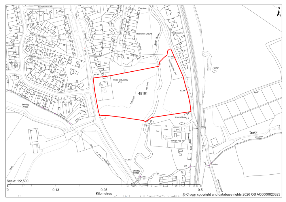 Map showing Site 45161, Land at Rear of the Horse and Jockey, Unstone Green