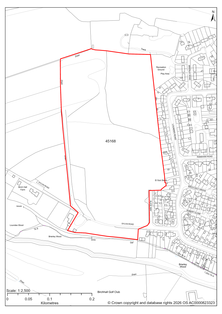 Map showing Site 45168, Land west of Unstone Green