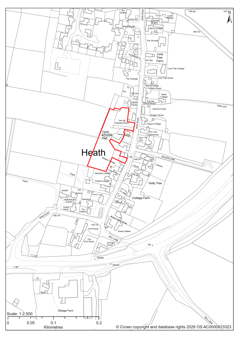 Map showing Site 45184, Land to rear of Village Hall, Heath