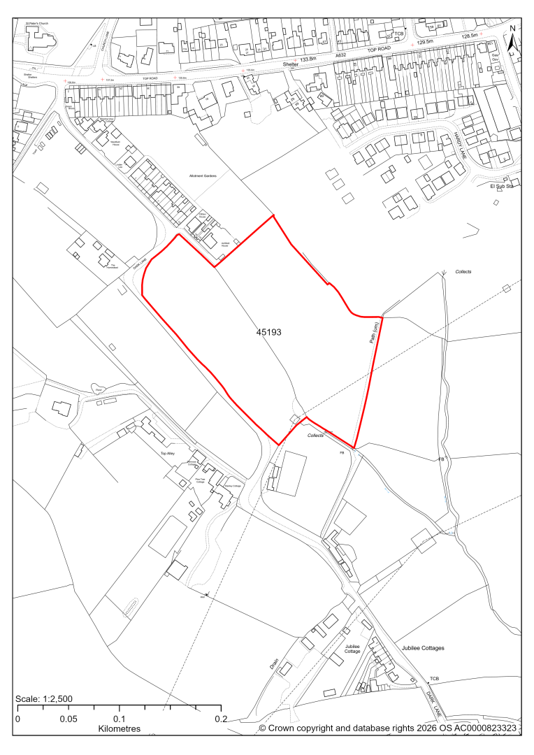 Map showing Site 45193, Land off Oaks Farm Lane / Dark Lane, Calow