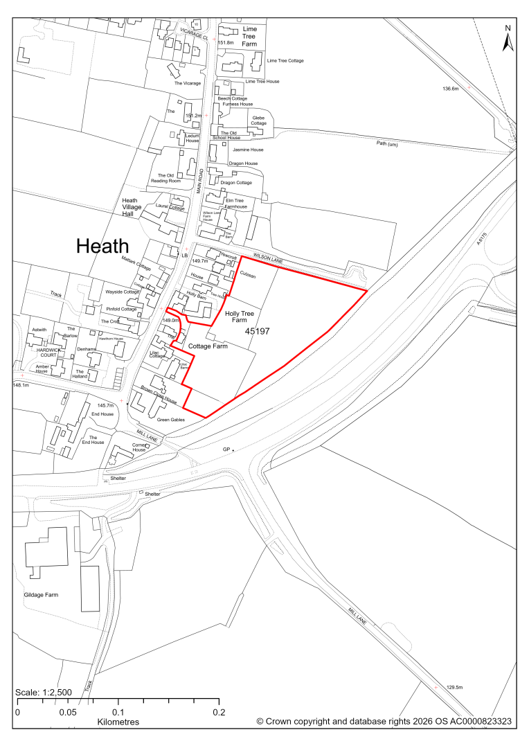 Map showing Site 45197, Land to South of Wilson Lane and East of Main Road, Heath
