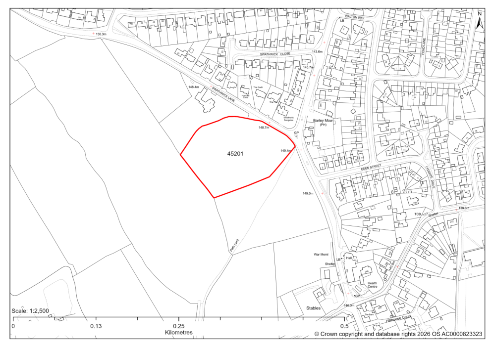 Map showing Site 45201, Land east of Langer Lane, Wingerworth