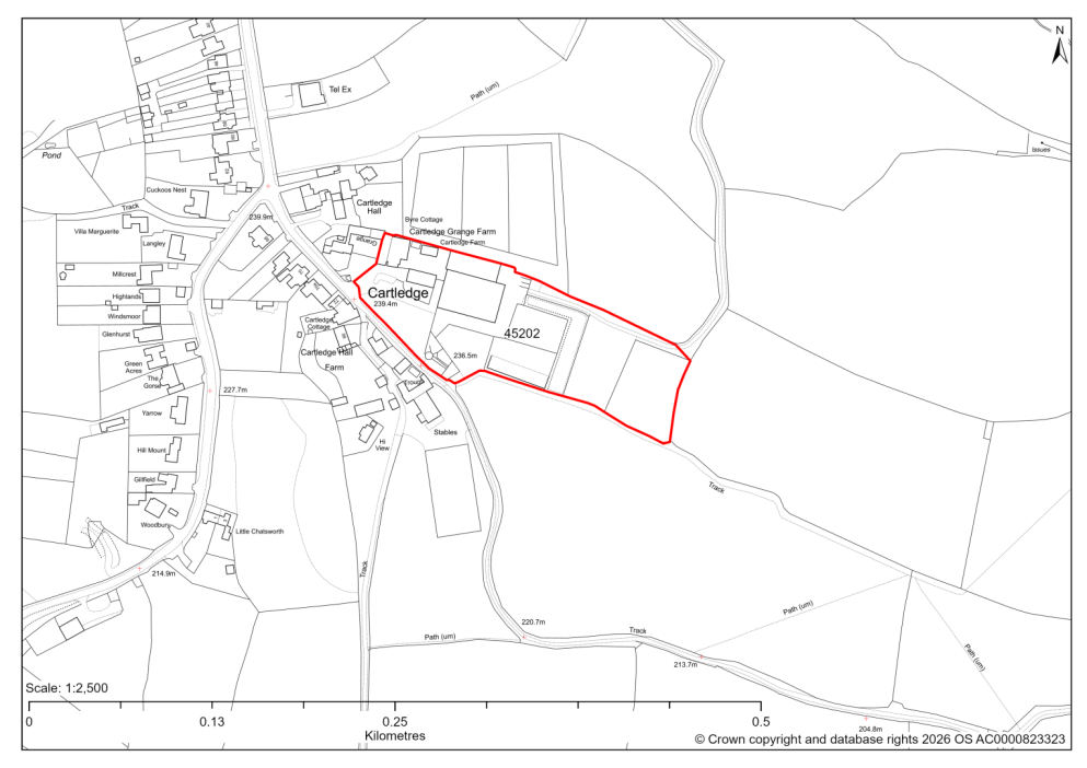 Map showing Site 45202, Land at Cartledge Grange Farm, Cartledge Lane, Holmesfield