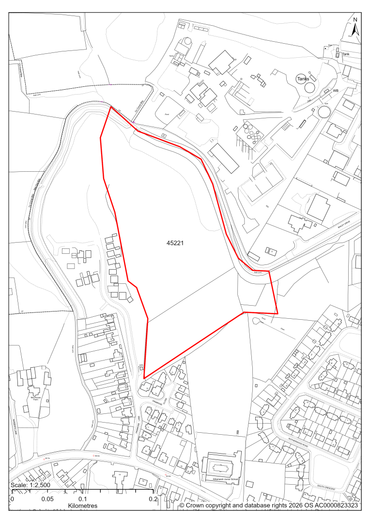 Map showing Site 45221, Land off Primrose Lane, Killamarsh