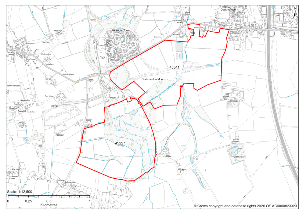 Map showing Sites 45227 and 45541, Land at Duckmanton Moor