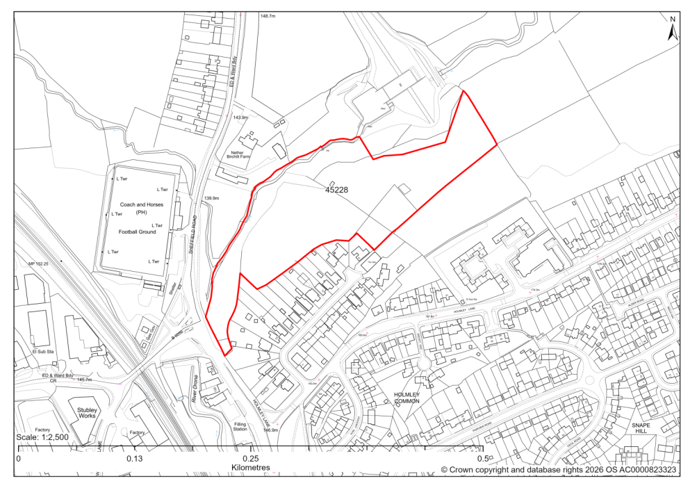 Map showing Site 45228, Land at Holmley Common, Dronfield
