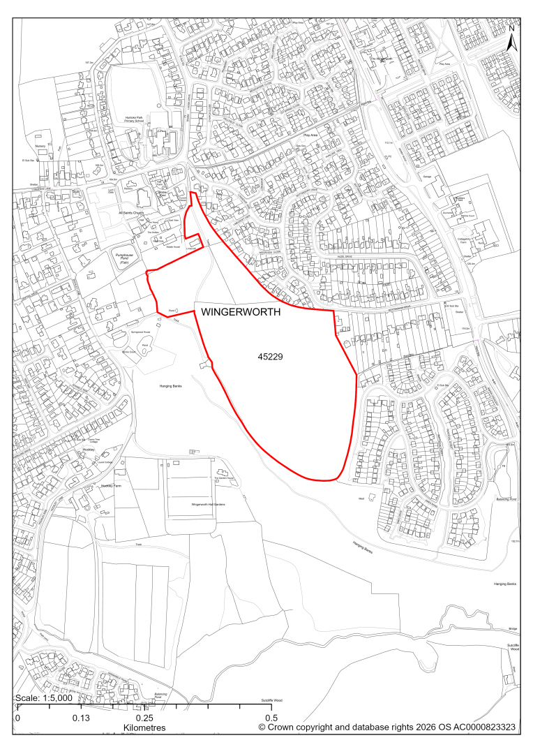 Map showing Site 45229, Land South of Nottingham Road, Wingerworth