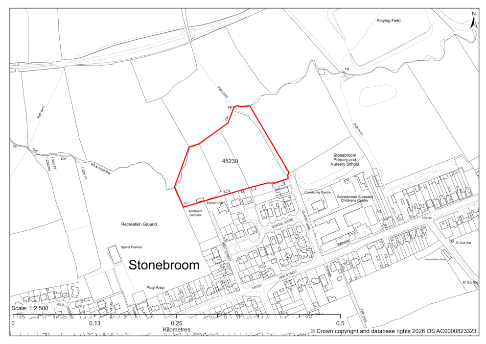 Map showing Site 45230, Land to the North of West Street/Quarry Lane, Stonebroom