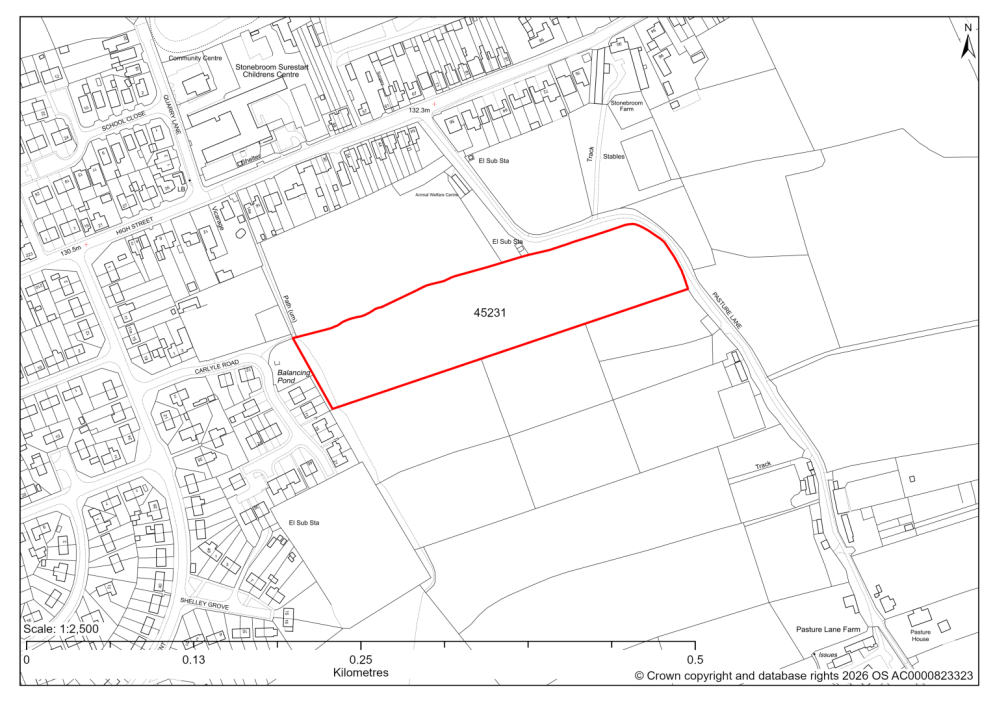 Map showing Site 45231, Land off Pasture Lane Stonebroom
