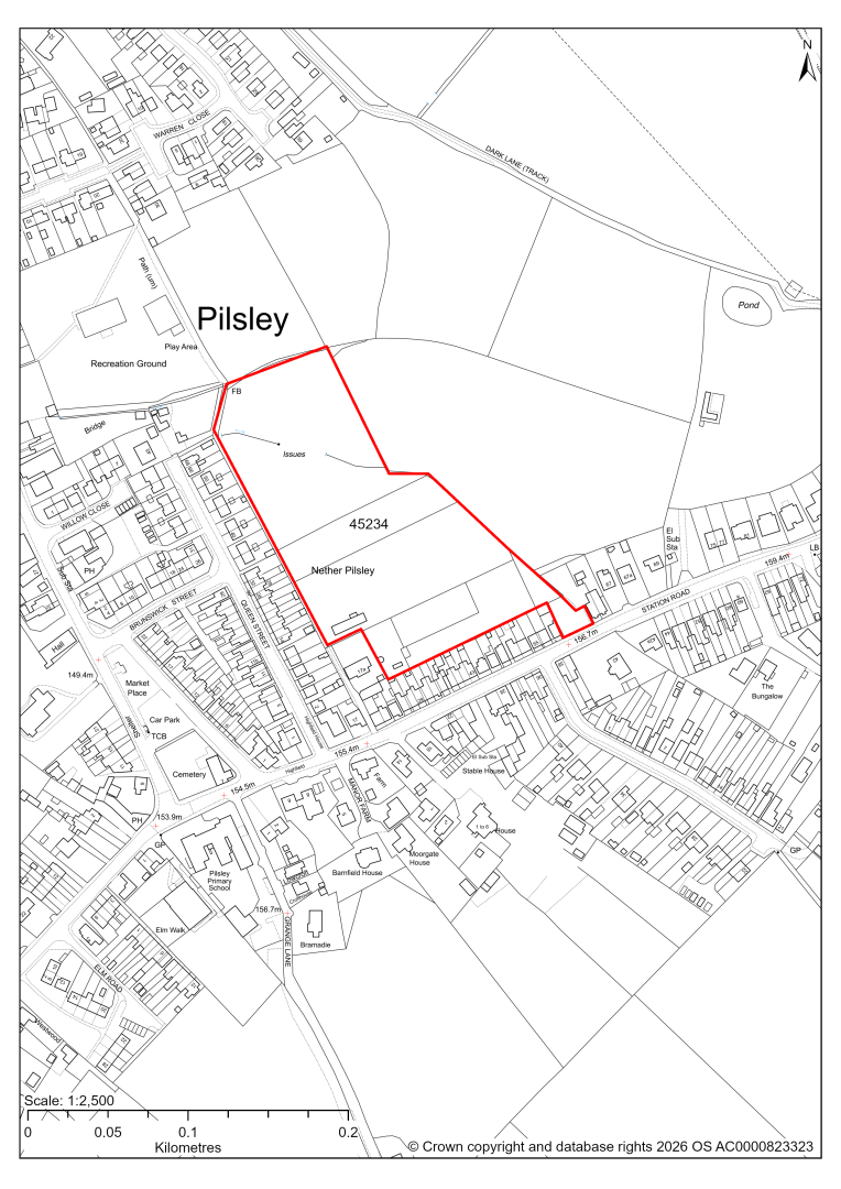 Map showing Site 45234, Land To The Rear Of 2 To 68 Queen Street And 19 To 57 Station Road, Pilsley