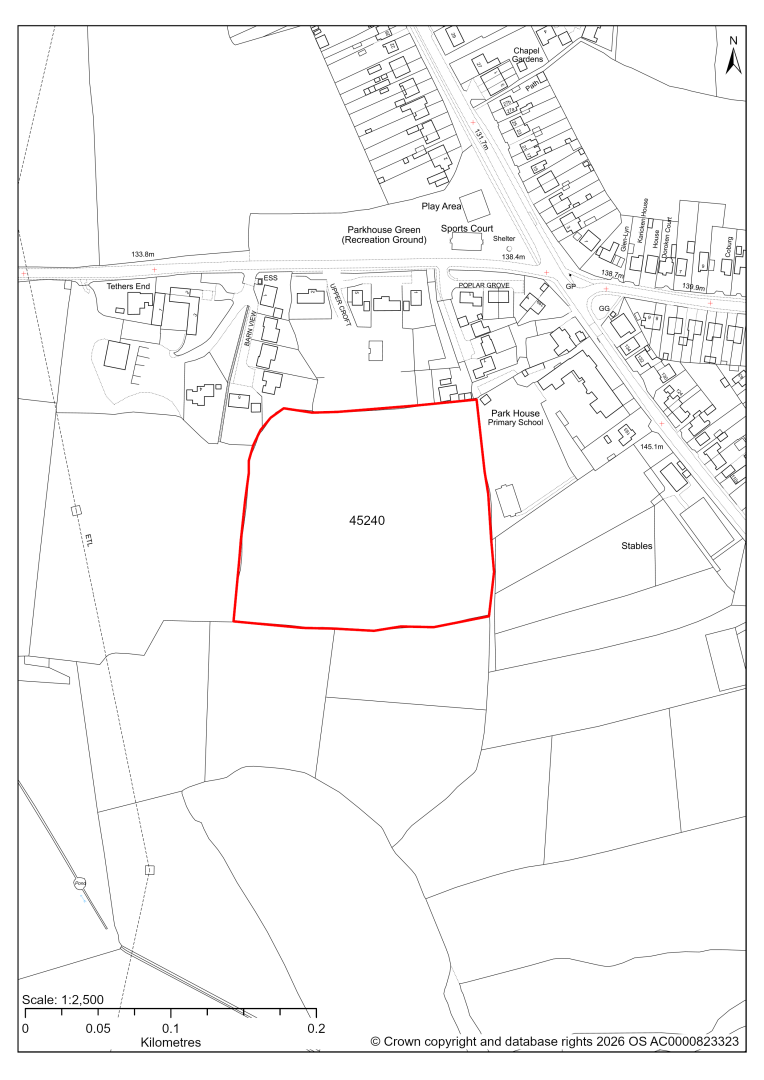 Map showing Site 45240, Land behind Upper Croft, Pilsley Road, Pilsley, Chesterfield