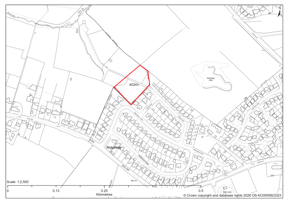 Map showing Site 45243, Land North East of High Lane, Ridgeway, Eckington, Sheffield