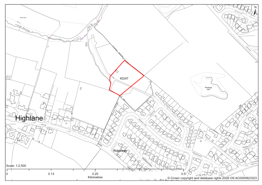 Map showing Site 45247, Land north east of High Lane Ridgeway, Eckington, Sheffield