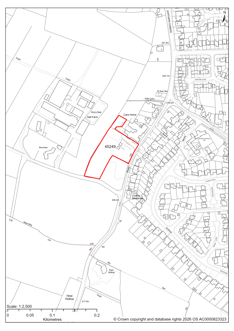 Map showing Site 45249, Land adjacent to Meadow Grange Care Home, Holmesfield Road, Dronfield Woodhouse